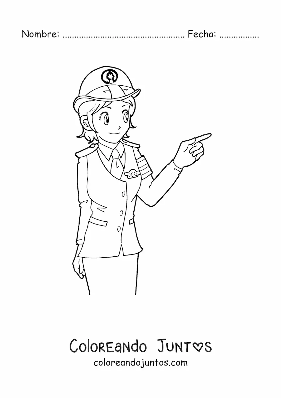 Imagen para colorear de una mujer policía animada