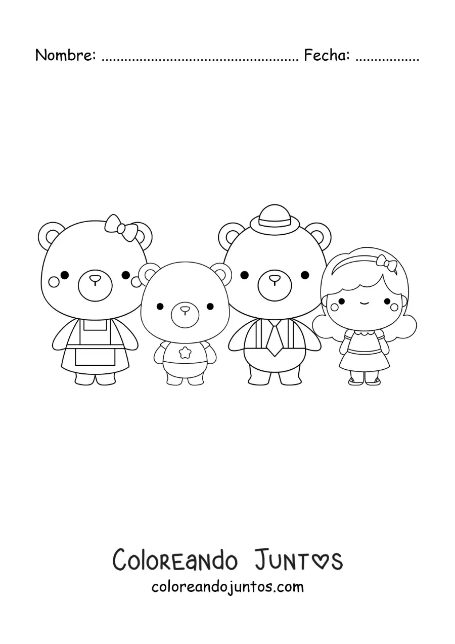 Imagen para colorear de Ricitos de Oro y los tres osos