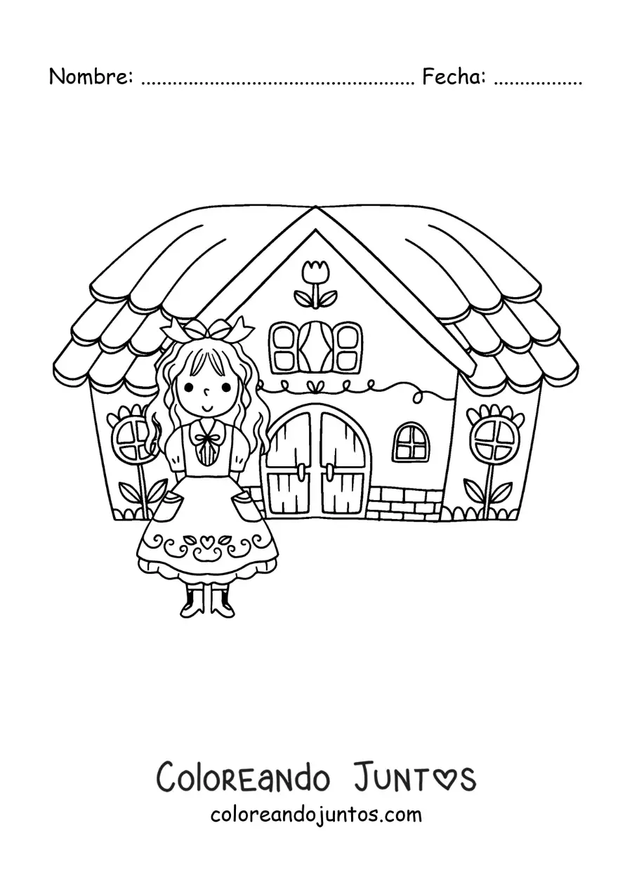 Imagen para colorear de Ricitos de Oro en la casa de los tres osos