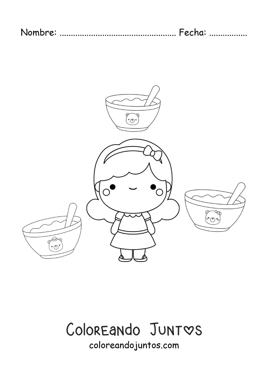 Imagen para colorear de Ricitos de Oro y los platos de los tres ositos