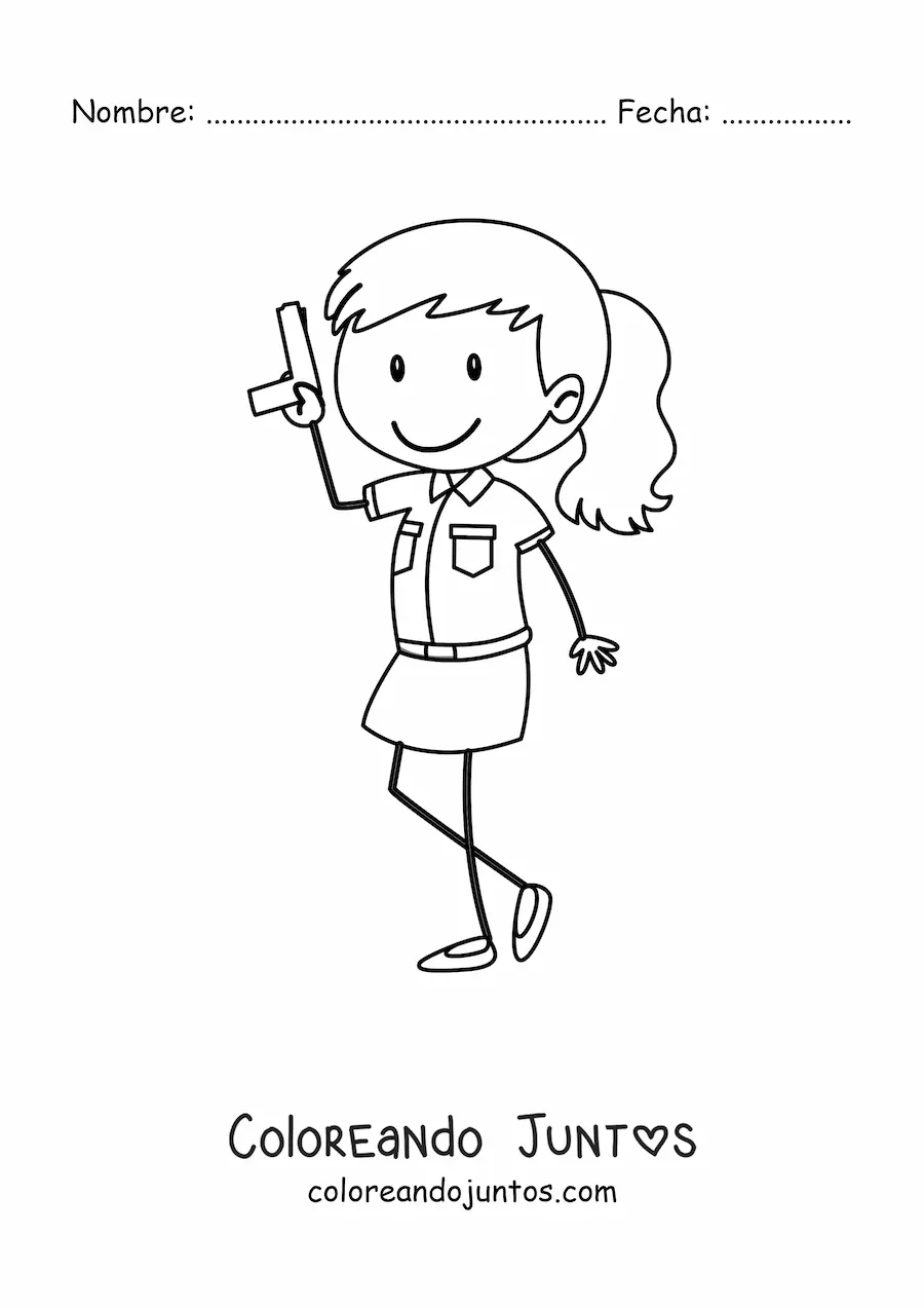 Imagen para colorear de una caricatura de una mujer policía armada