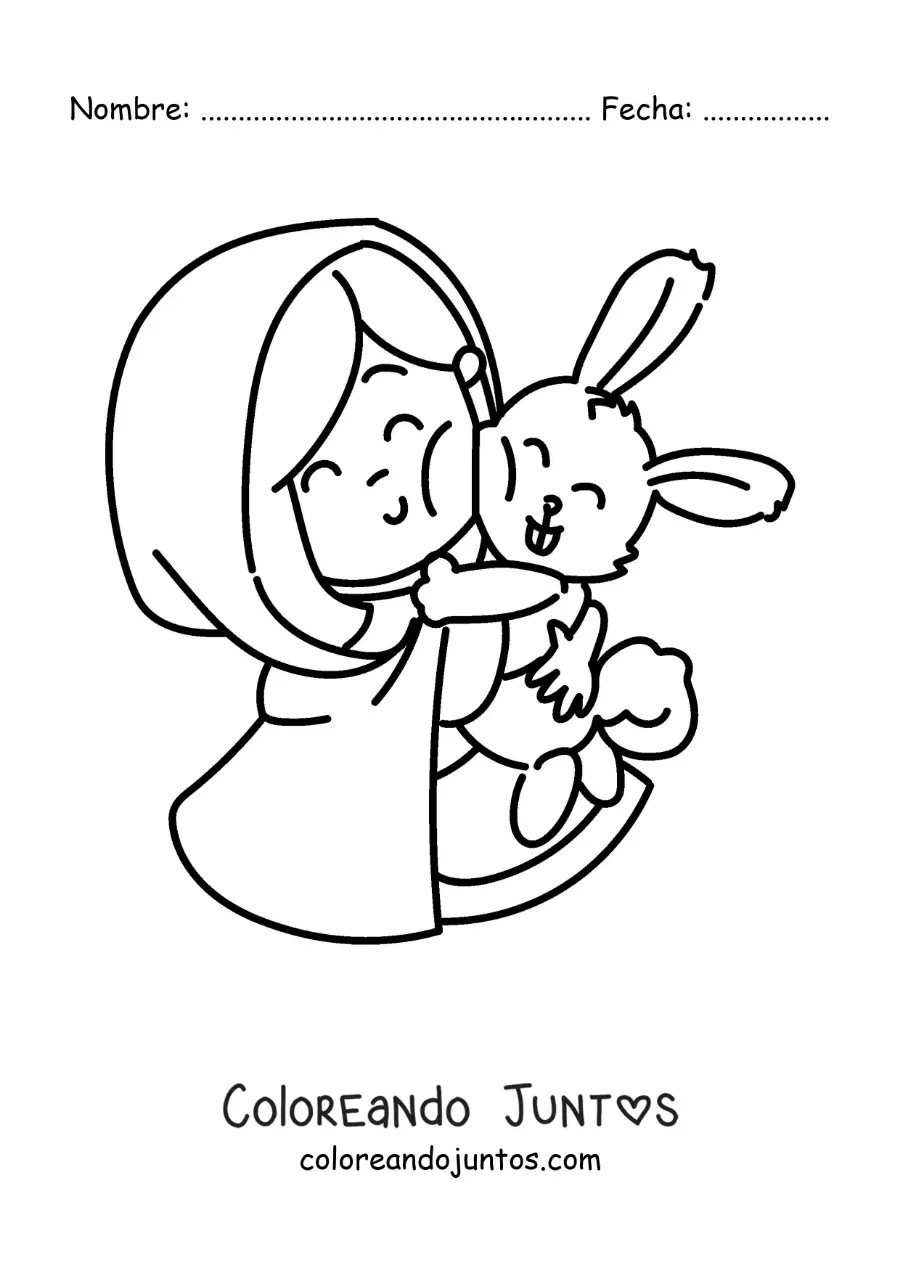 Imagen para colorear de Caperucita Roja animada con un conejo