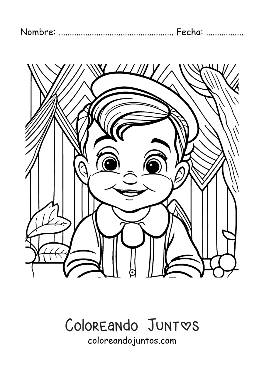 Imagen para colorear de Pinocho convertido en un niño de verdad