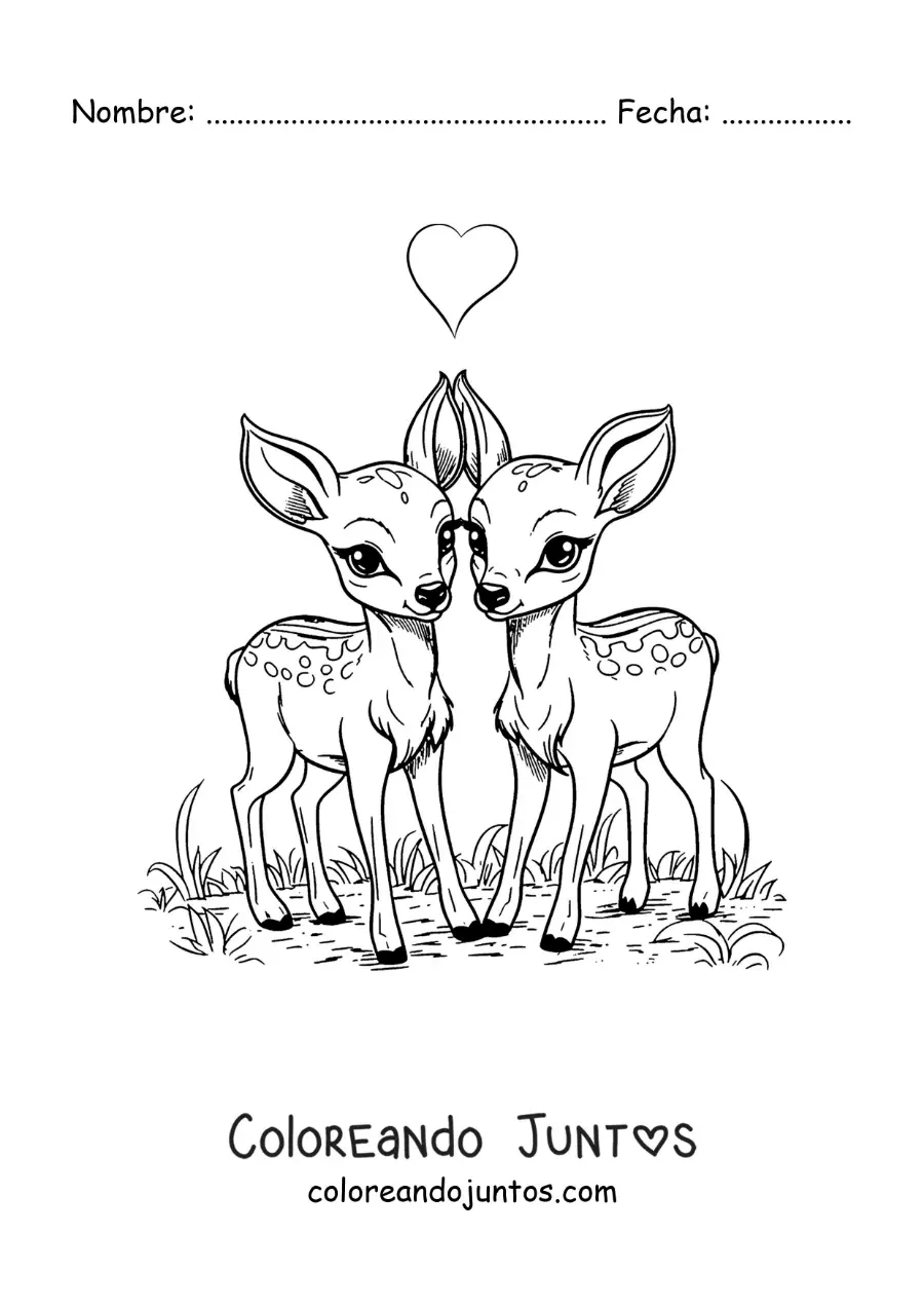 Imagen para colorear de Bambi y Falina enamorados