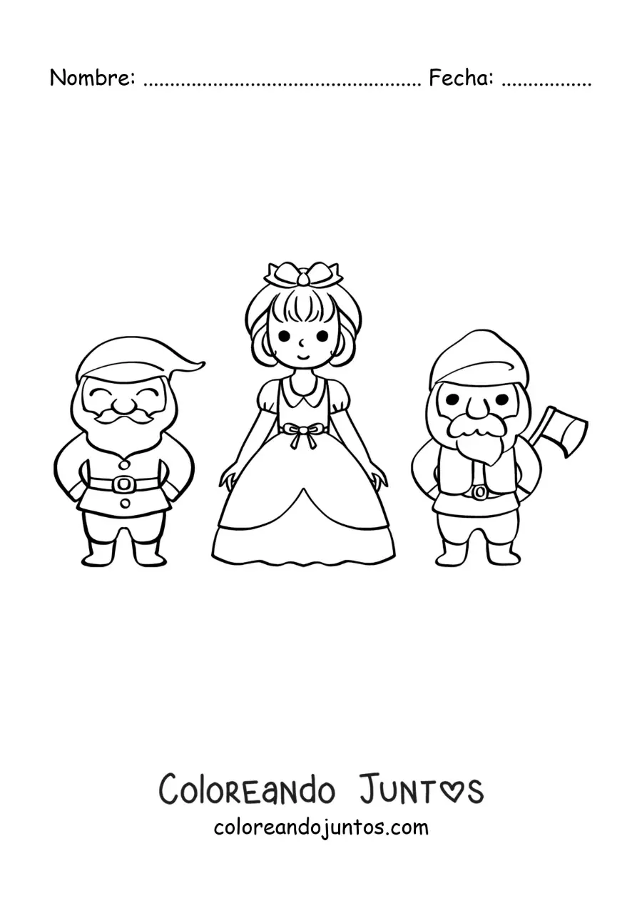 Imagen para colorear de Blancanieves y dos enanitos