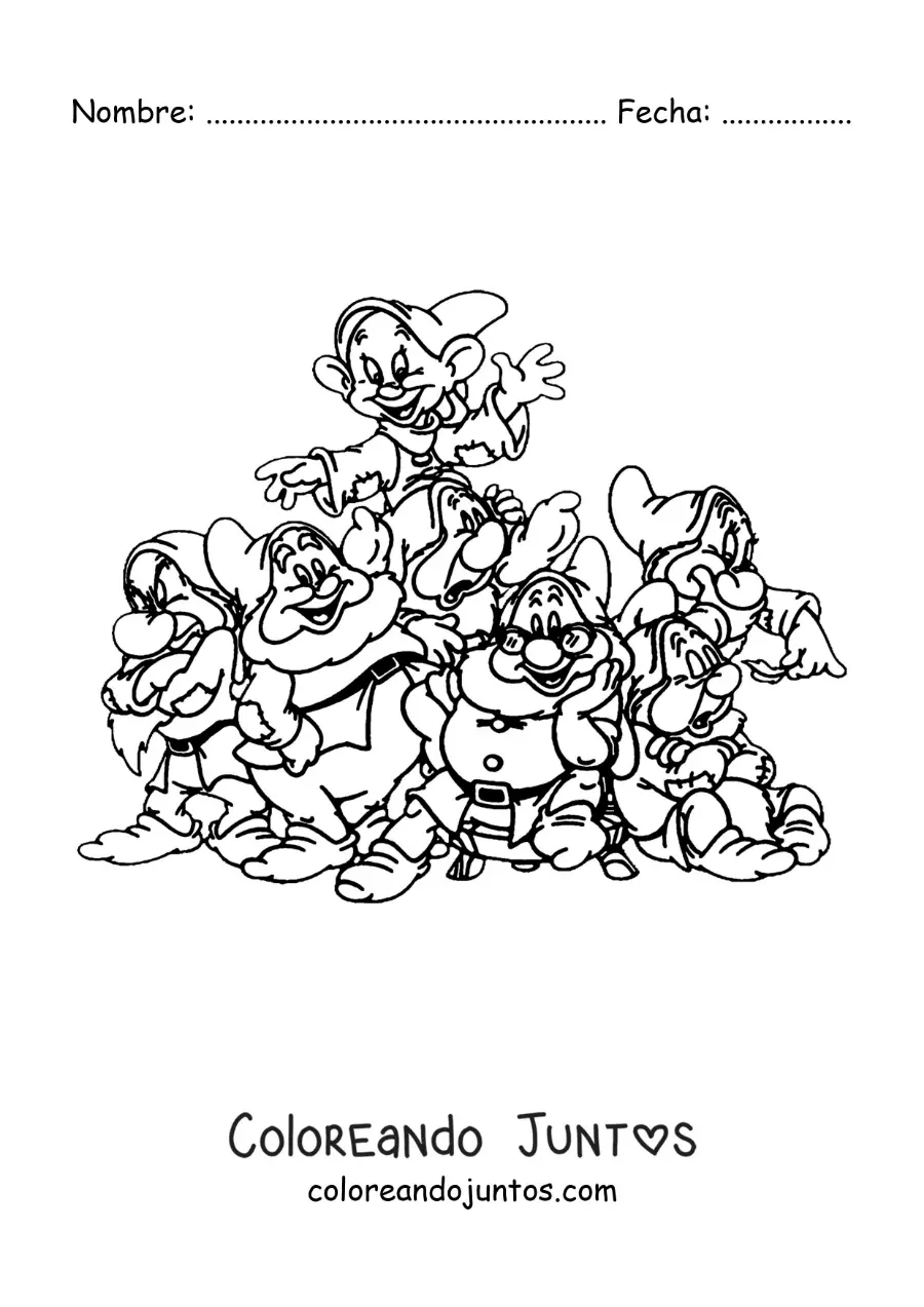 Imagen para colorear de los 7 enanitos de Blancanieves