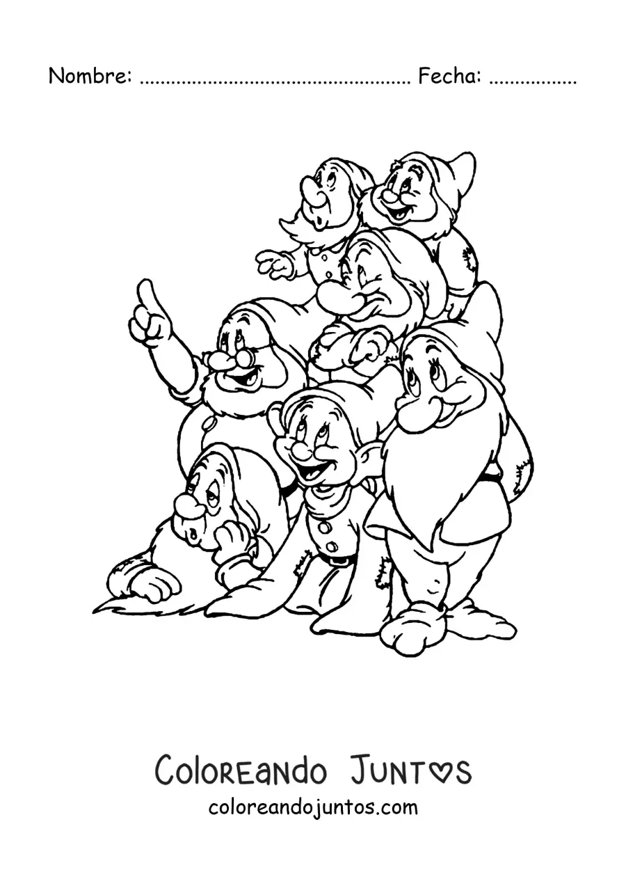 Imagen para colorear de los siete enanos de Blancanieves