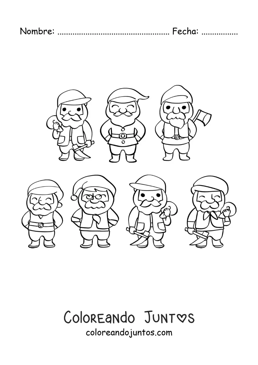 Imagen para colorear de Blancanieves y los 7 enanitos