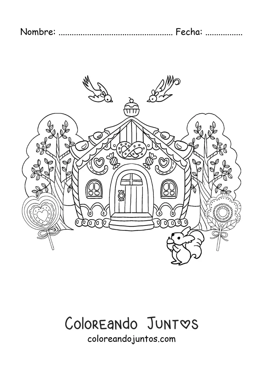 Imagen para colorear de la casa de la bruja del cuento de Hansel y Gretel