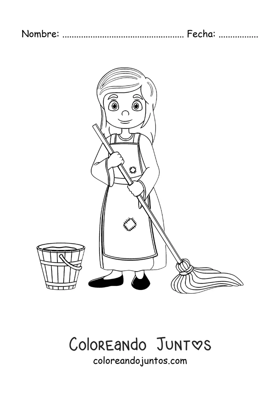 Imagen para colorear de Cenicienta limpiando