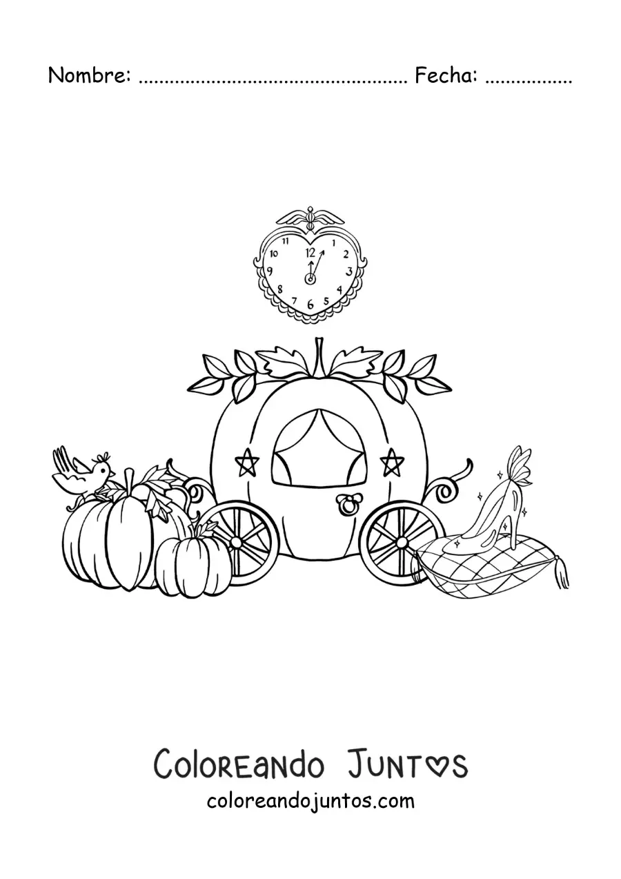 Imagen para colorear de el carruaje de calabaza de Cenicienta