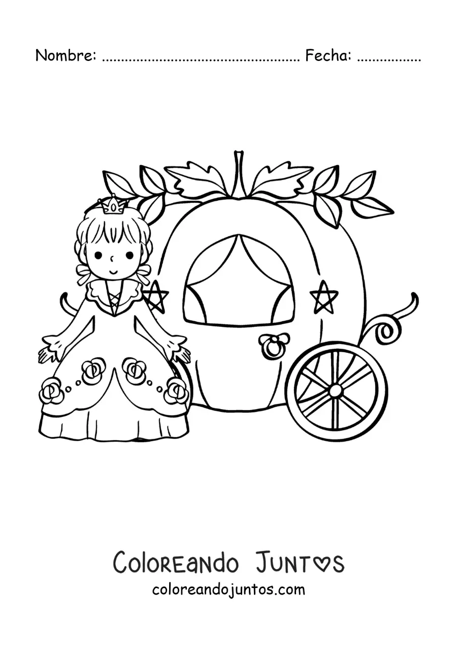 Imagen para colorear de Cenicienta kawaii en el carruaje
