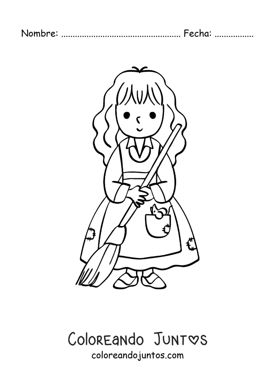 Imagen para colorear de Cenicienta kawaii limpiando