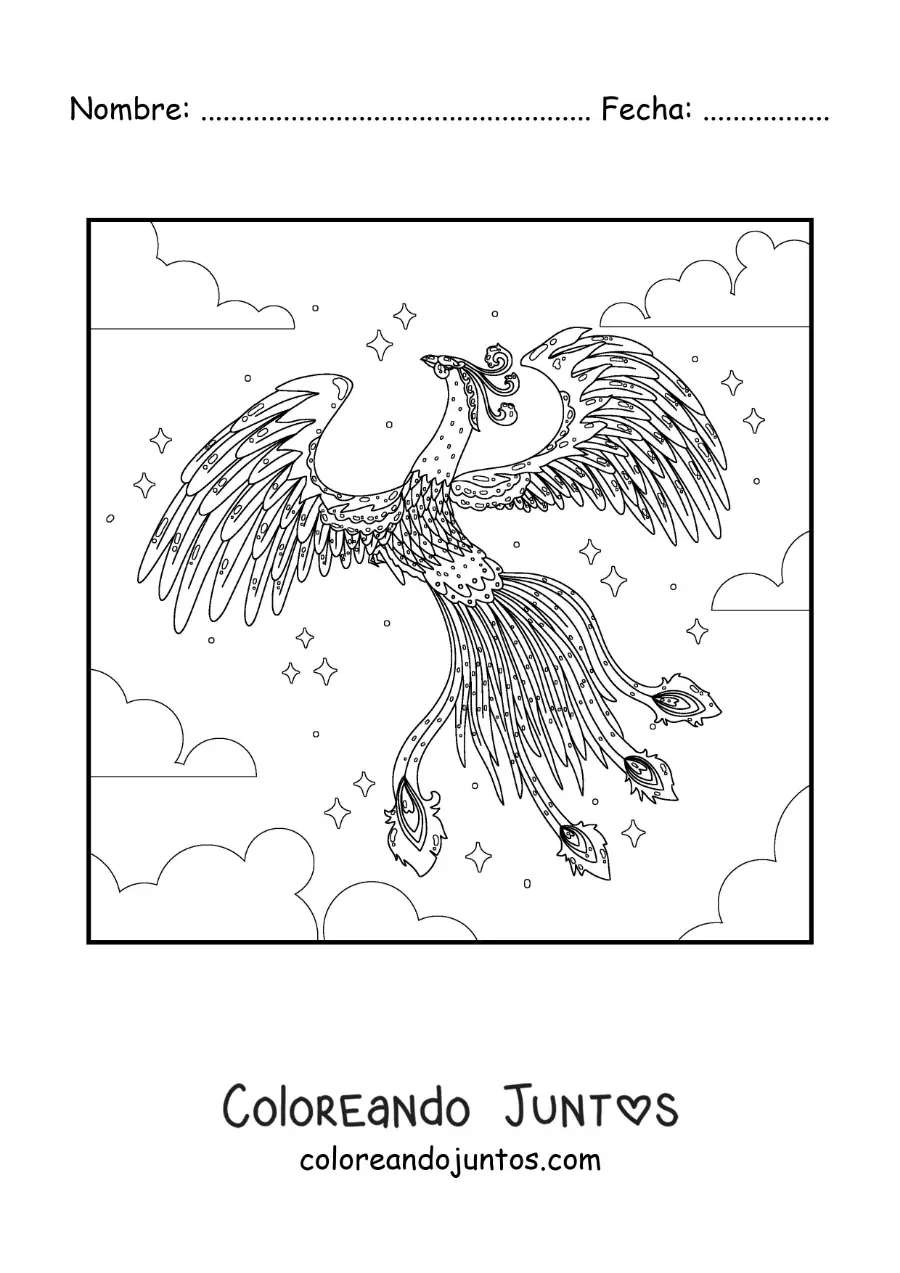 Imagen para colorear de fénix mágico volando