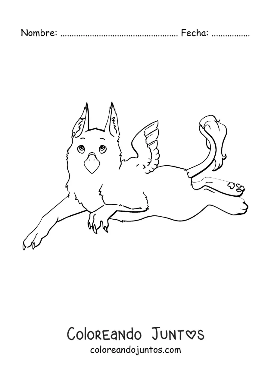 Imagen para colorear de grifo mitológico animado acostado