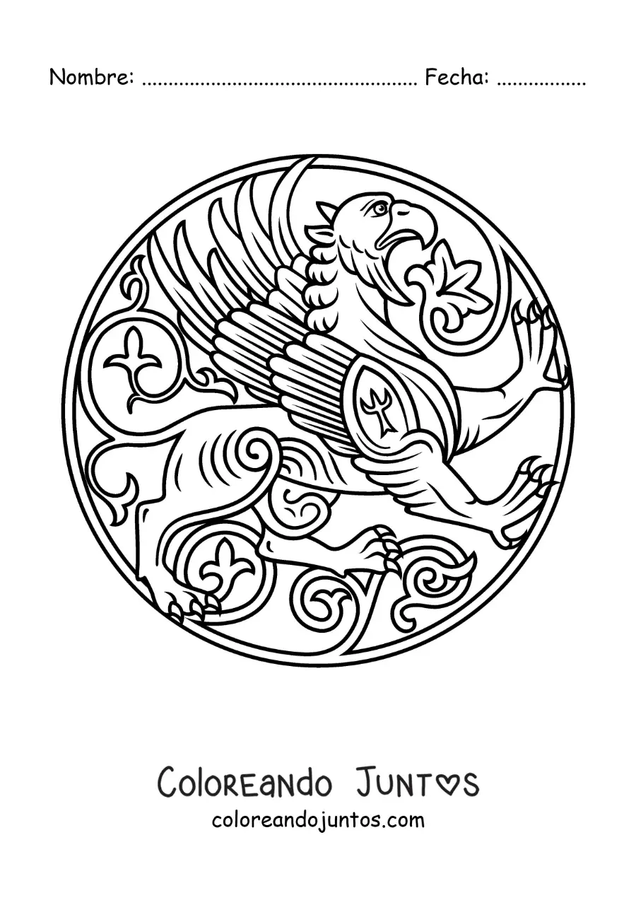 Imagen para colorear de símbolo con un grifo de la mitología