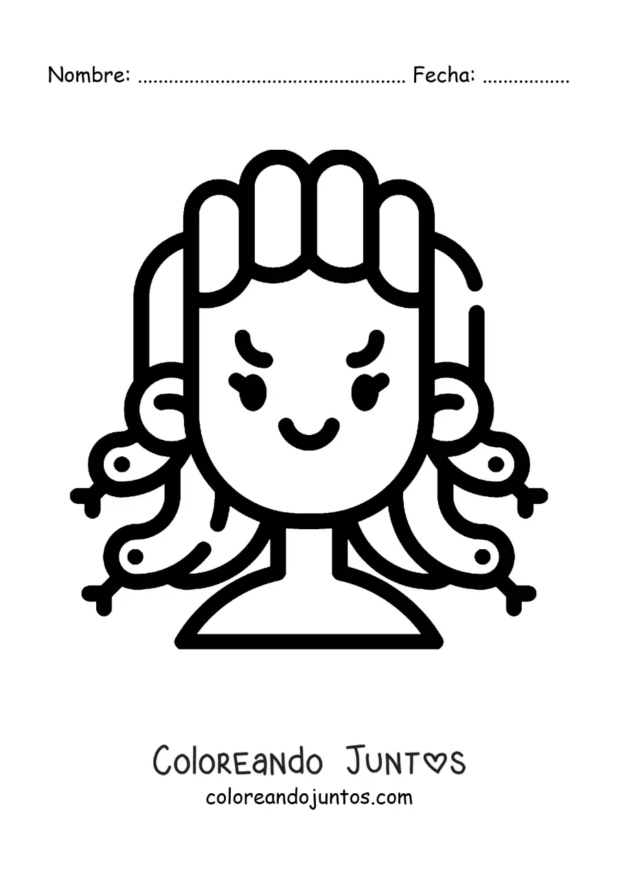 Imagen para colorear de Medusa de la mitología kawaii fácil
