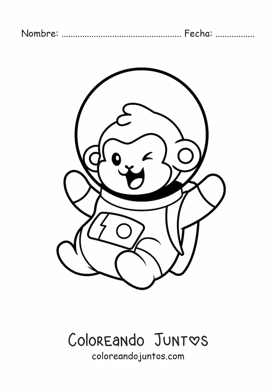 Imagen para colorear de un mono astronauta animado guiñando el ojo