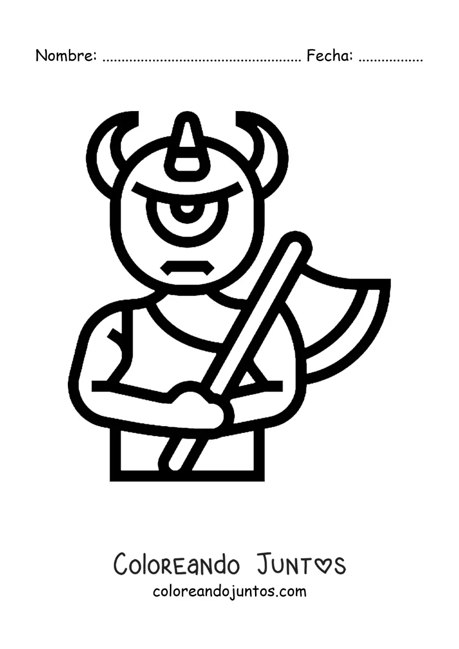 Imagen para colorear de cíclope de la mitología animado con un hacha