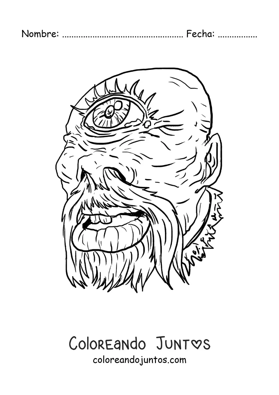 Imagen para colorear de cara de un cíclope realista