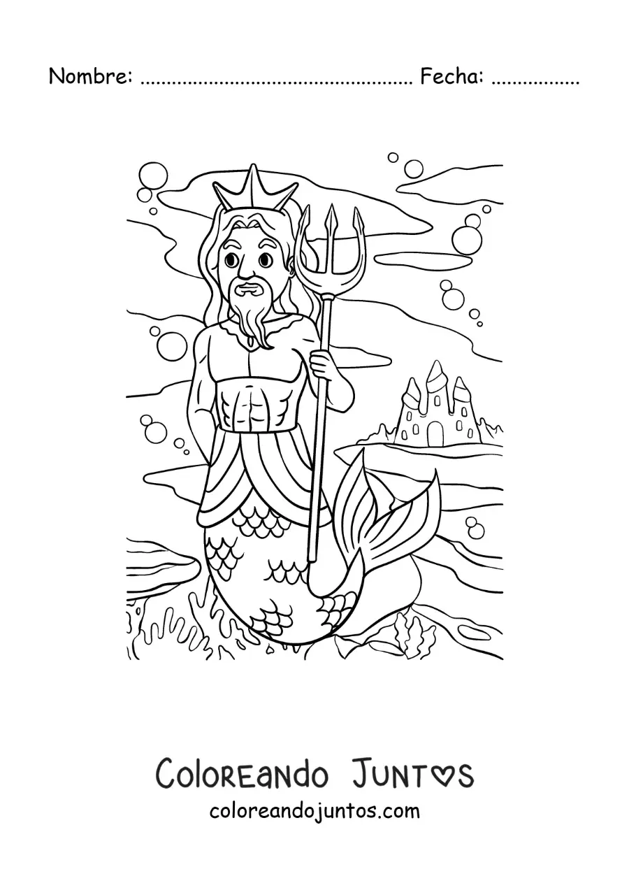 Imagen para colorear del rey Tritón en el mar