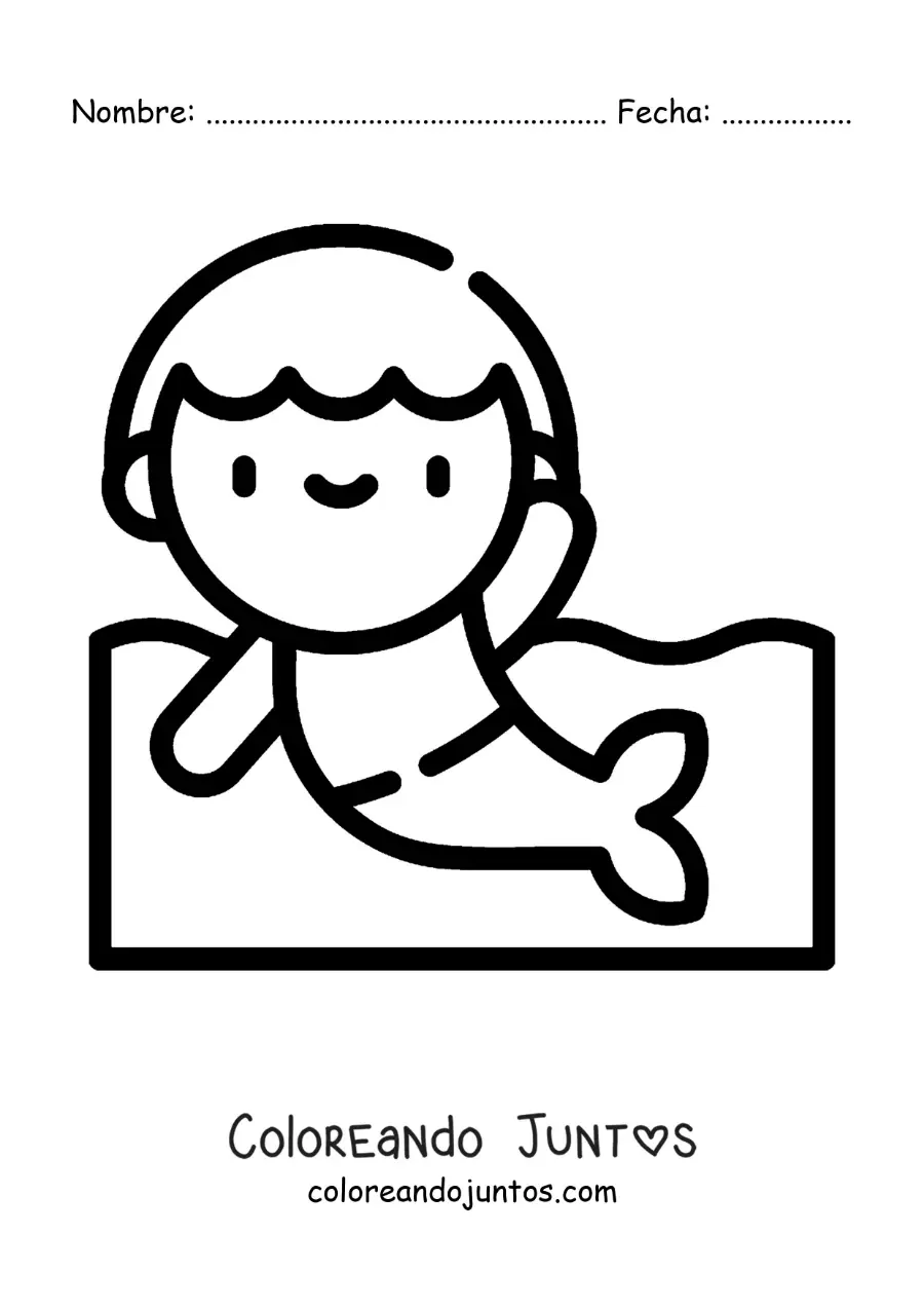 Imagen para colorear de un tritón kawaii en el mar