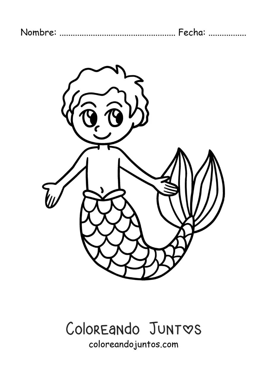 Imagen para colorear de un tritón kawaii