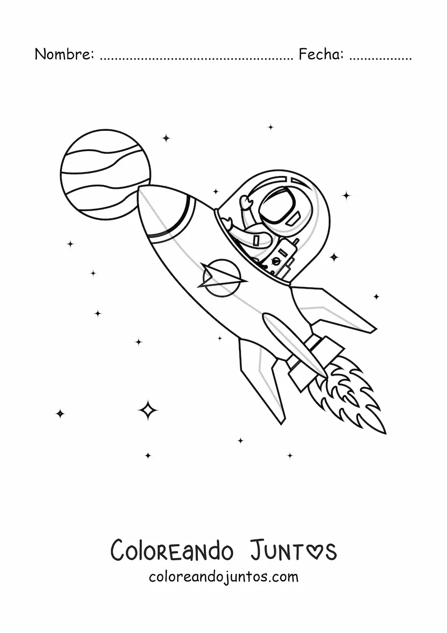 Imagen para colorear de un astronauta piloteando una nave espacial