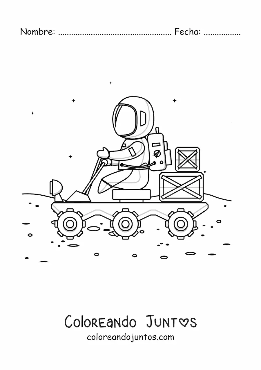 Imagen para colorear de un astronauta en el rover de Marte