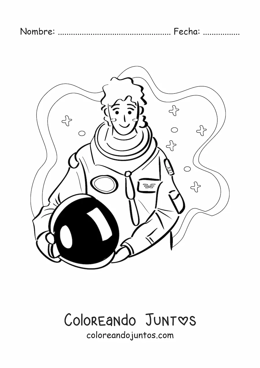 Imagen para colorear de una mujer astronauta sin el casco espacial