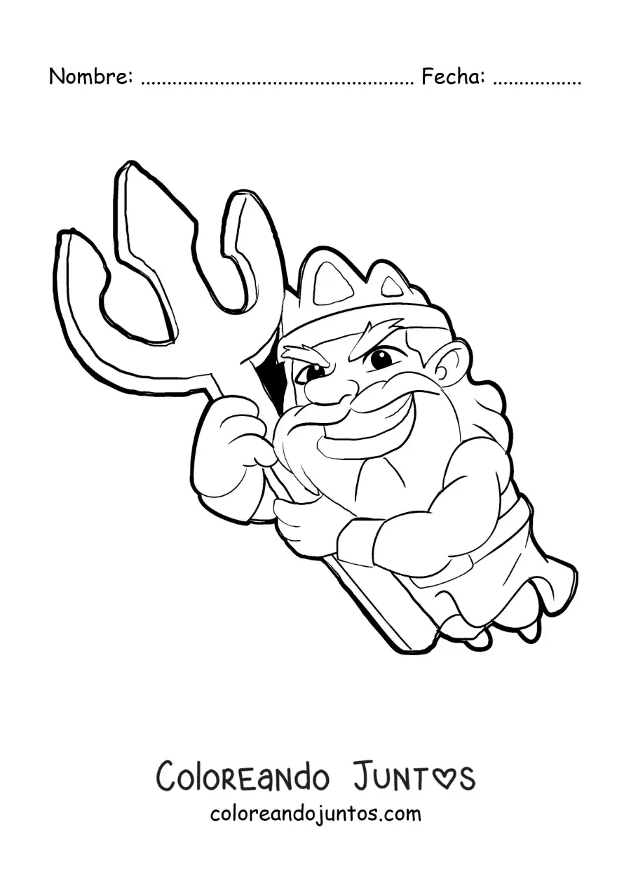 Imagen para colorear de una caricatura de Poseidón con su tridente