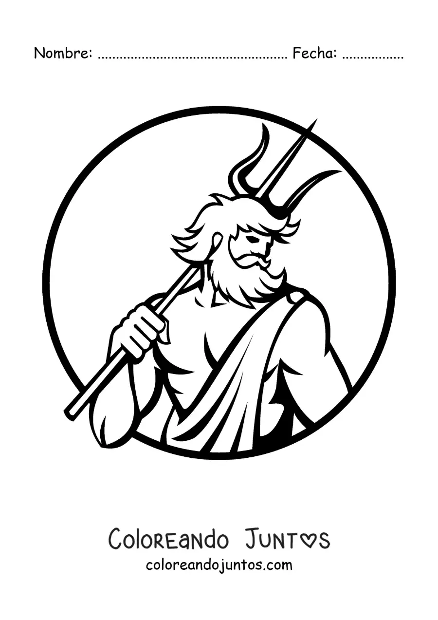 Imagen para colorear de Poseidón con su tridente