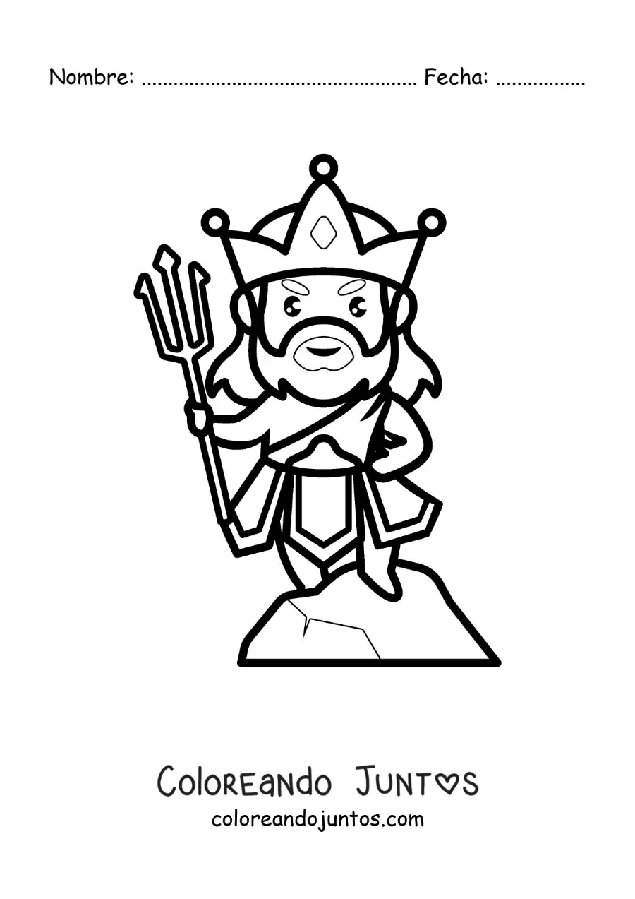 Imagen para colorear del dios del mar Poseidón kawaii