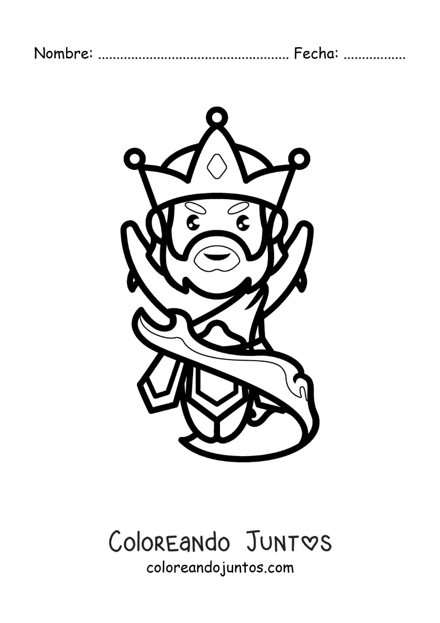 Imagen para colorear del dios Poseidón kawaii controlando el mar