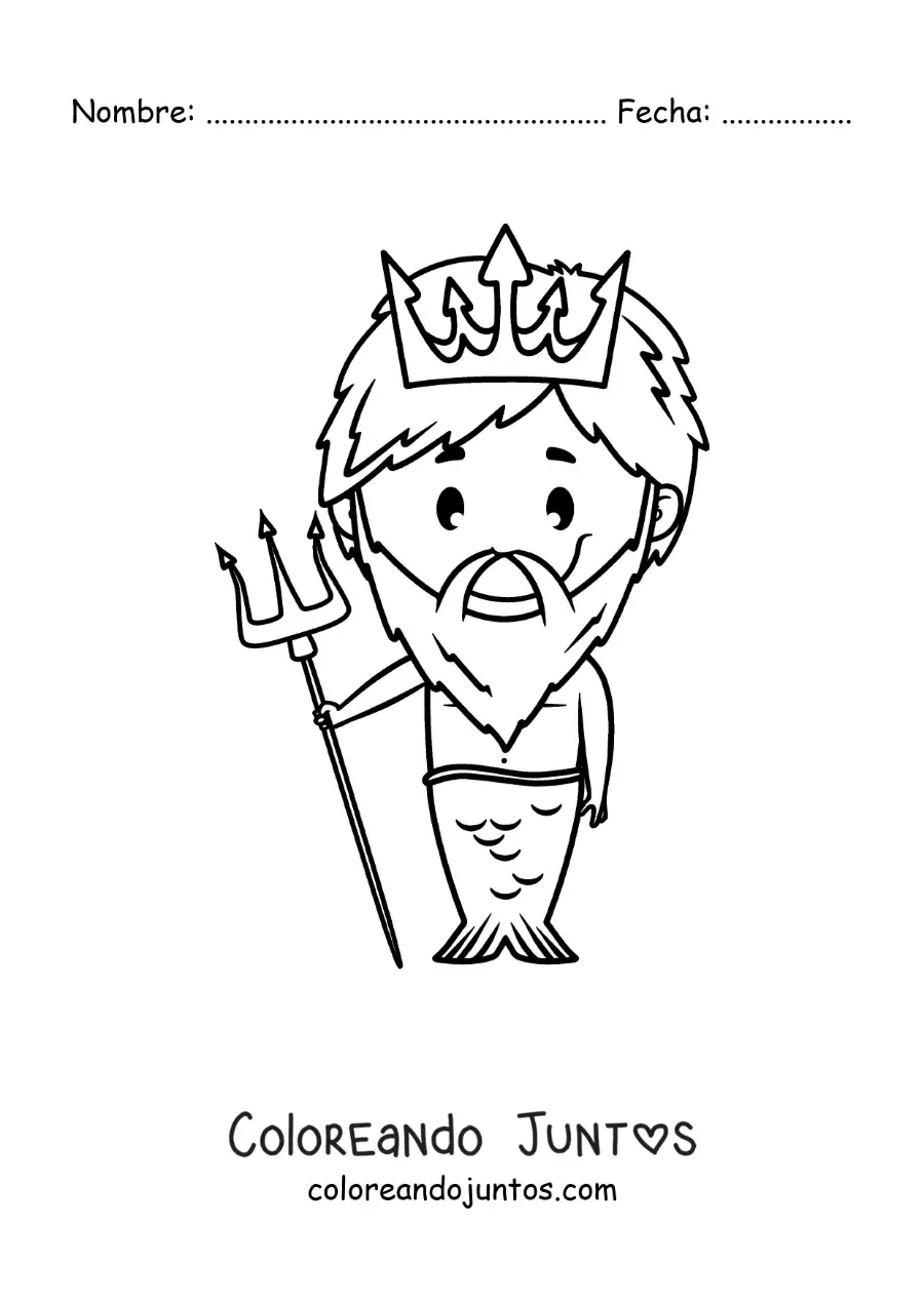 Imagen para colorear de tritón el hijo de Poseidón animado