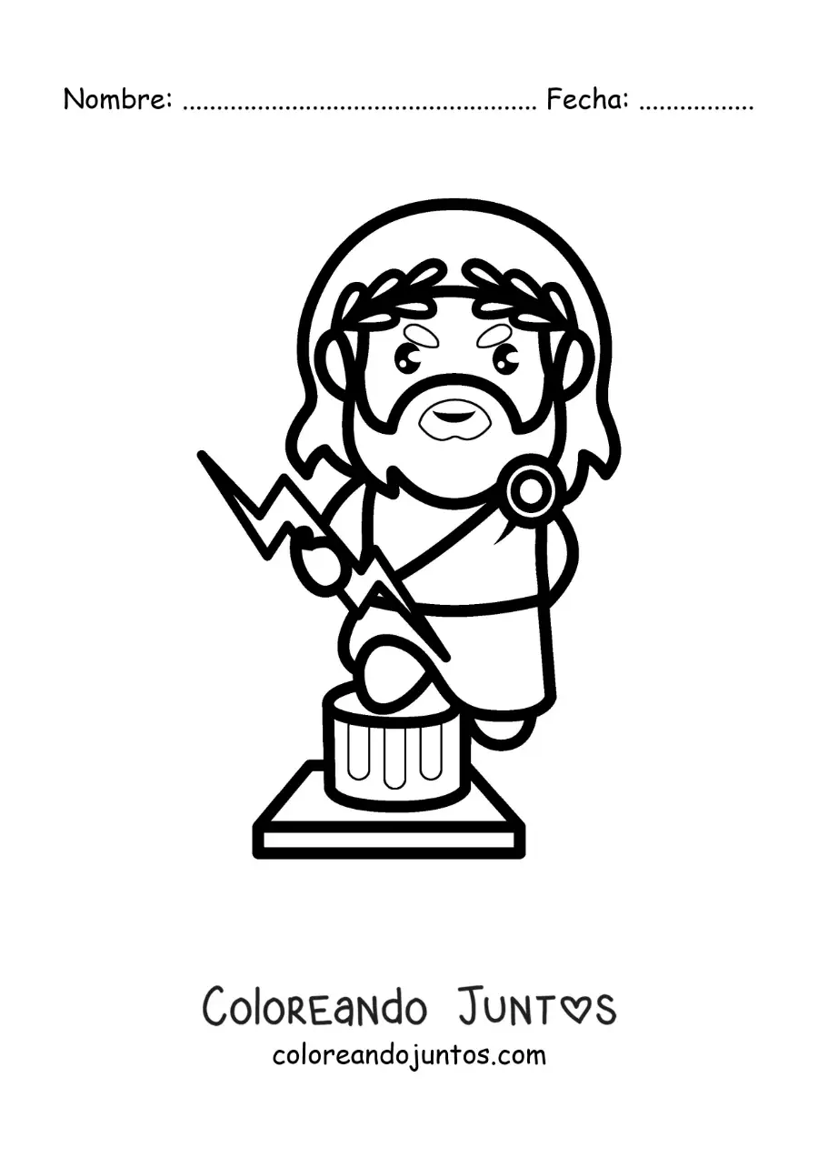 Imagen para colorear del dios Zeus kawaii animado con un rayo