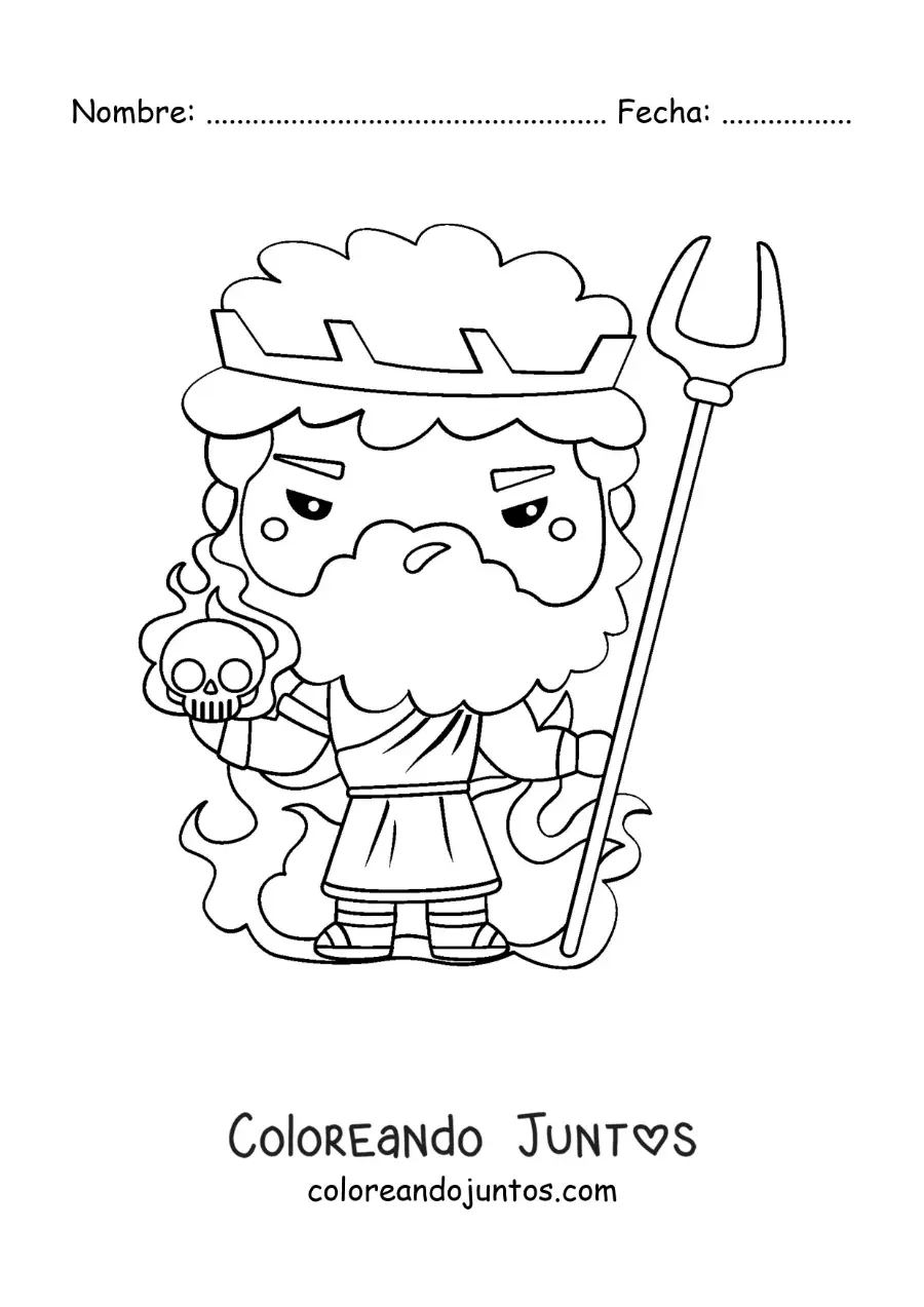 Imagen para colorear del dios del inframundo Hades kawaii animado