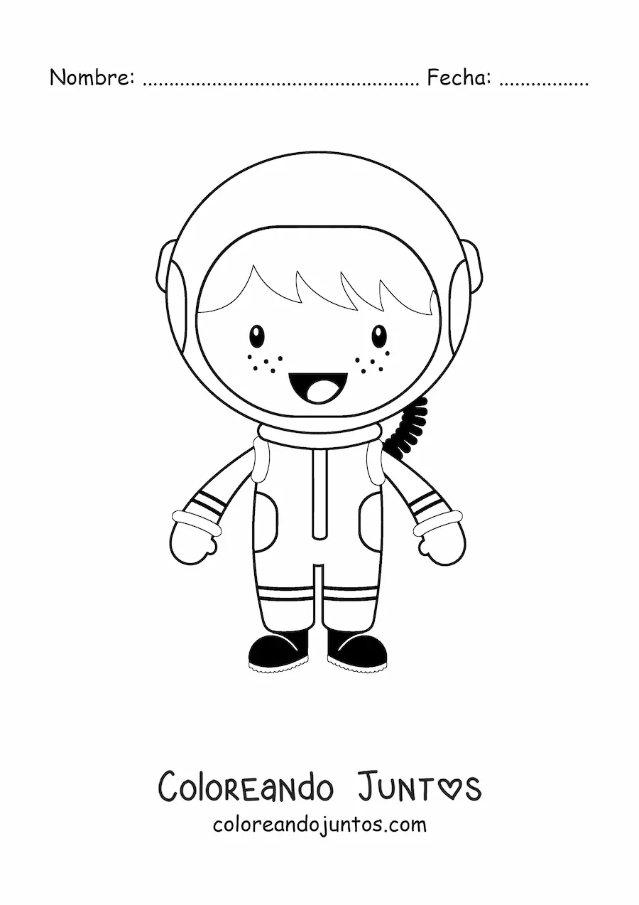 Imagen para colorear de un niño astronauta sonriente animado