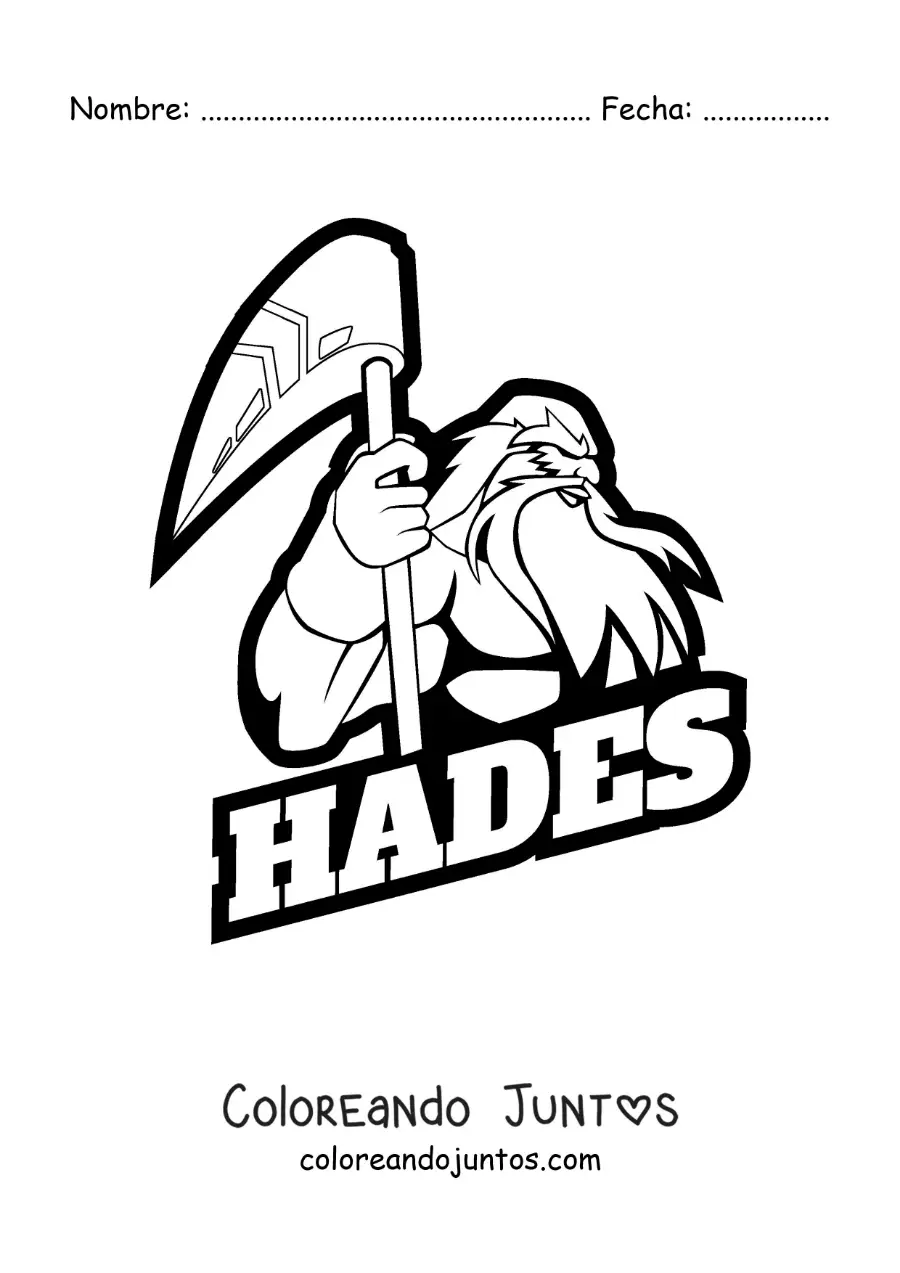 Imagen para colorear del dios Hades con un arma