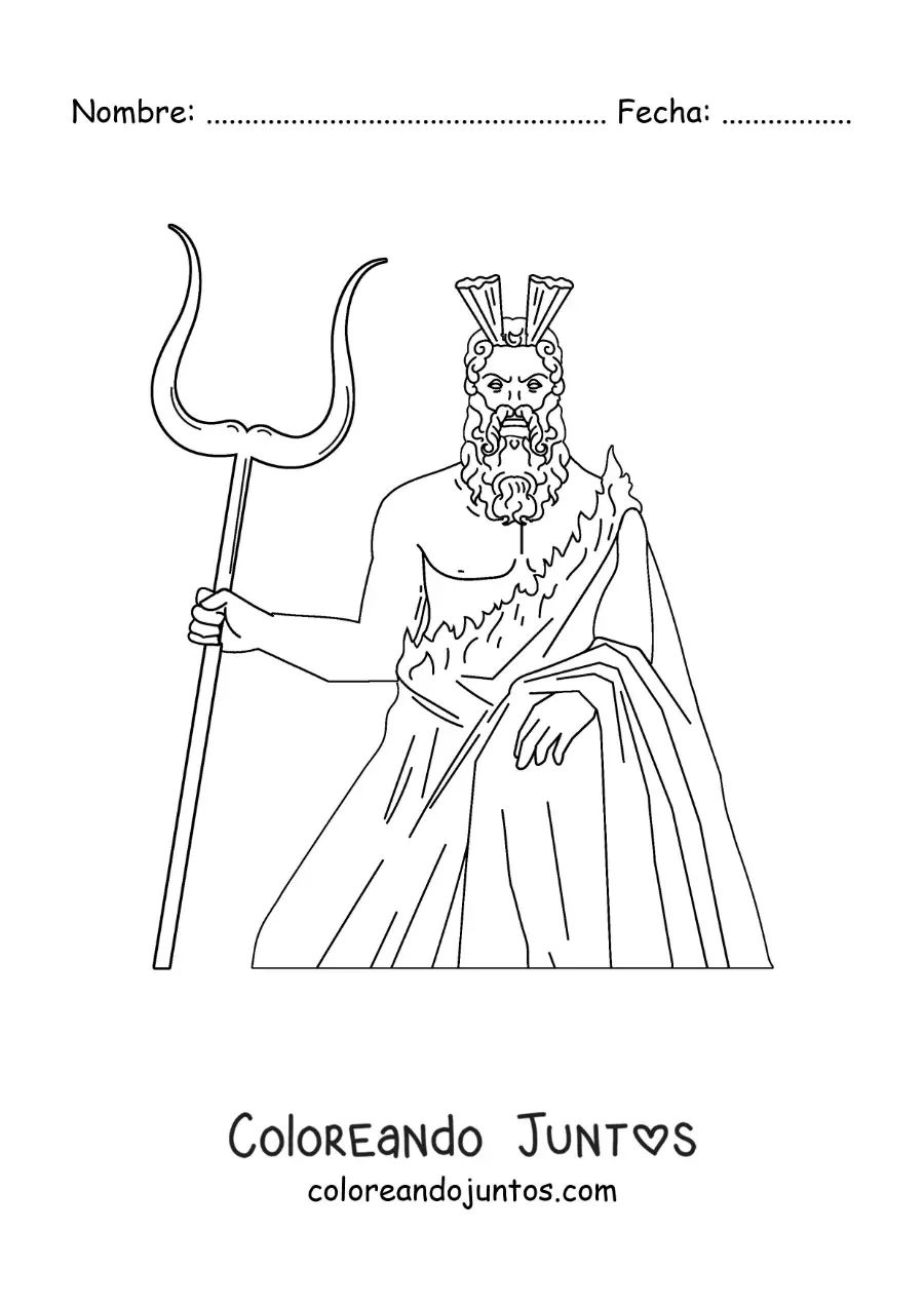 Imagen para colorear del dios Hades del inframundo con un bidente