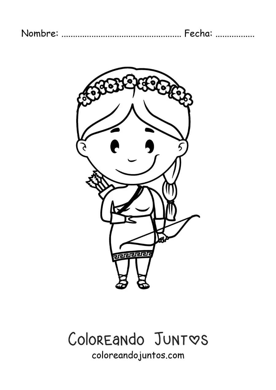 Imagen para colorear de la diosa Artemisa animada kawaii