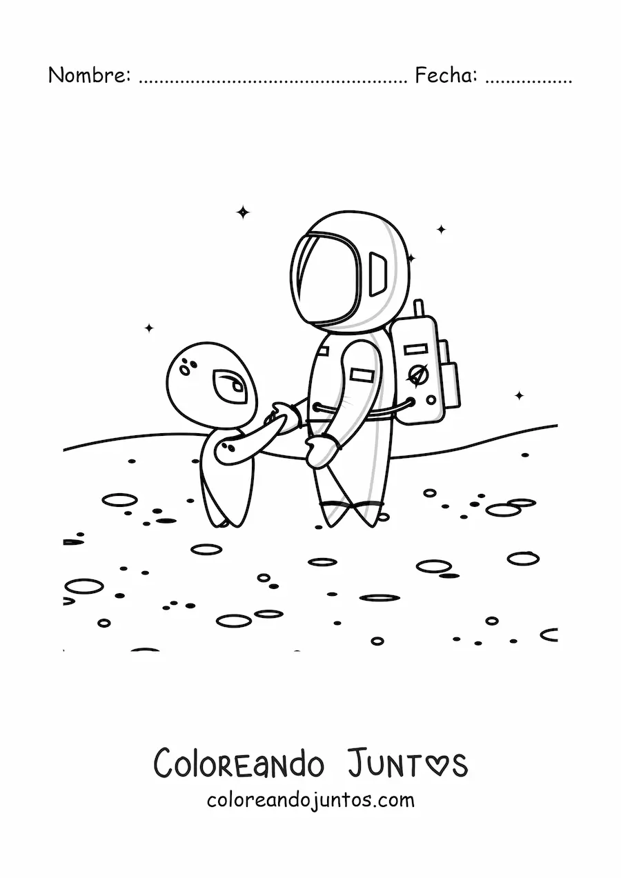 Imagen para colorear de un astronauta y un marciano en la superficie de marte