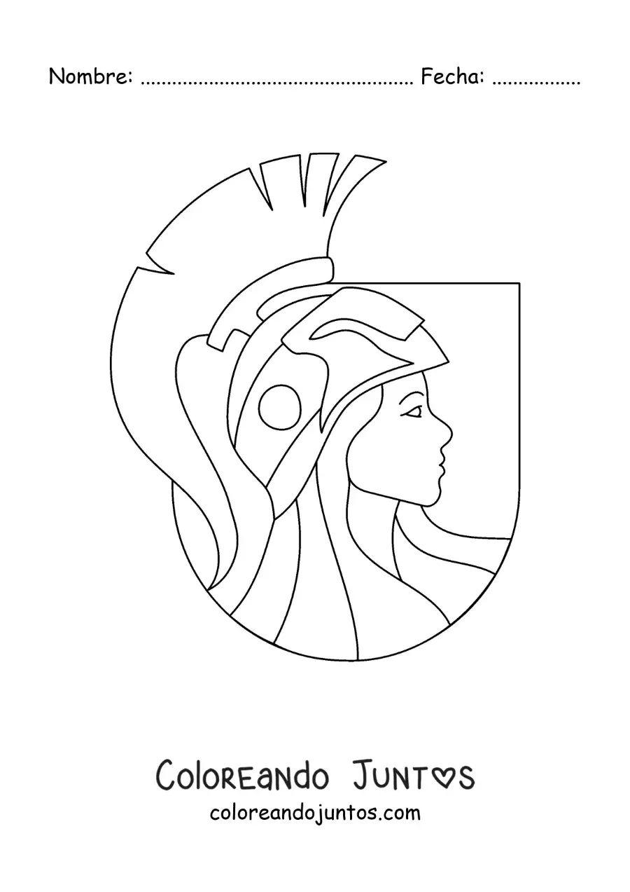 Imagen para colorear del rostro de la diosa guerrera Atenea con su casco