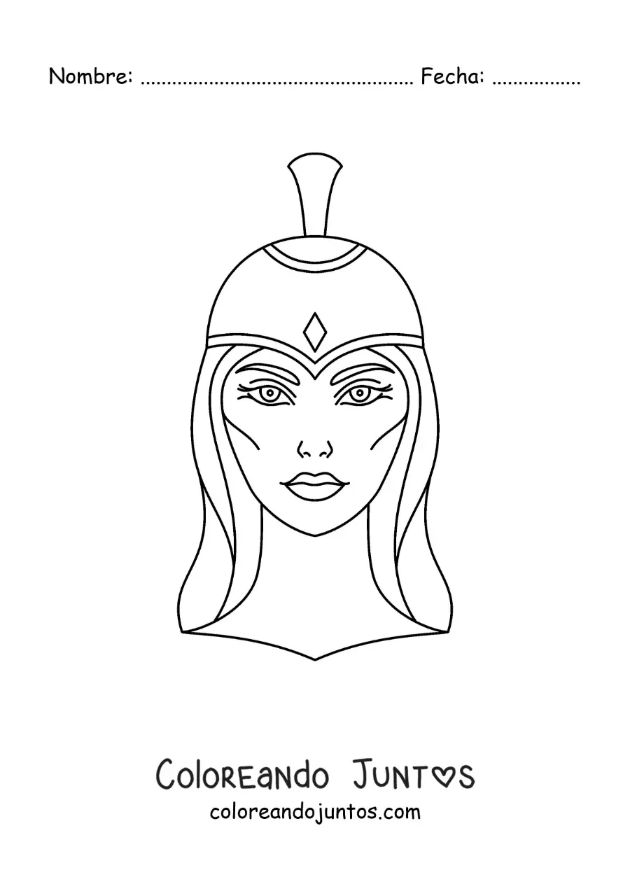 Imagen para colorear del rostro de Atenea la diosa griega guerrera