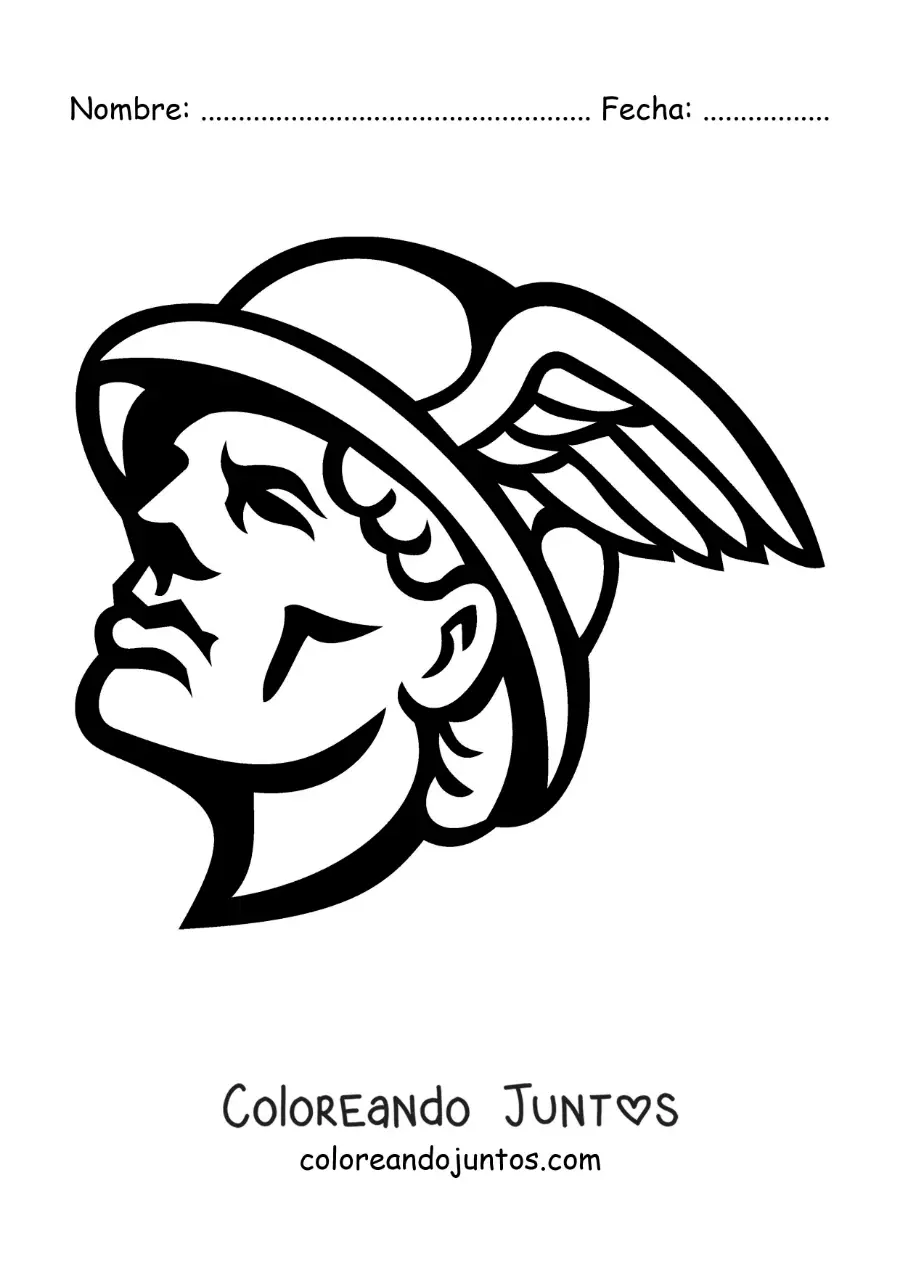 Imagen para colorear del rostro de Hermes con su casco alado