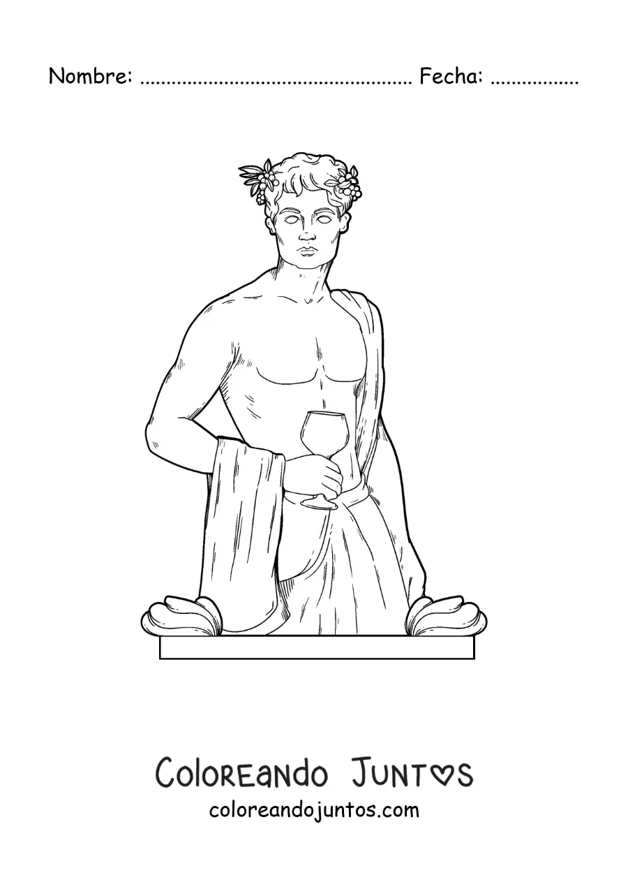 Imagen para colorear del dios del vino Dionisio realista tomando vino