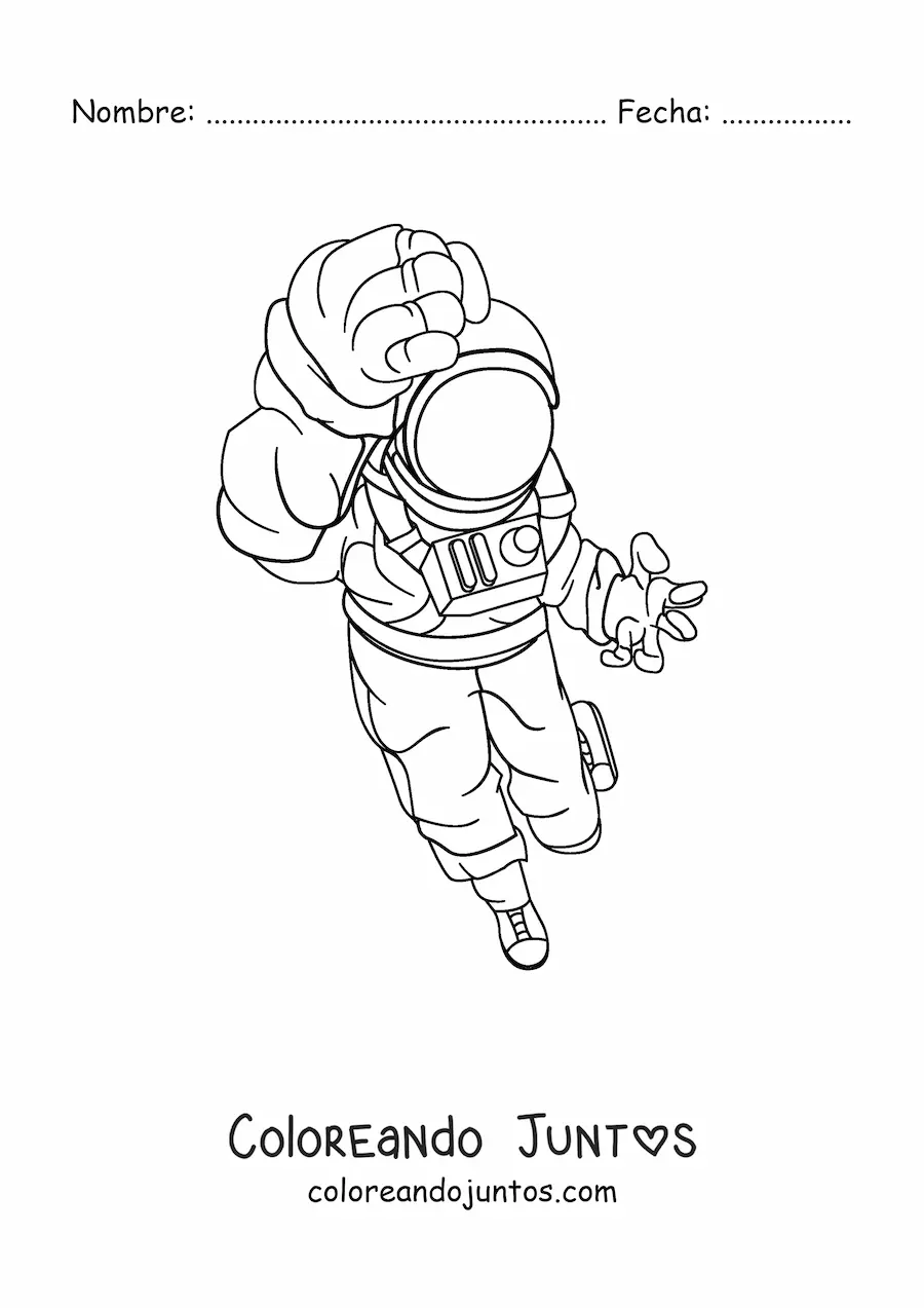 Imagen para colorear de un astronauta en traje espacial con pose de lucha