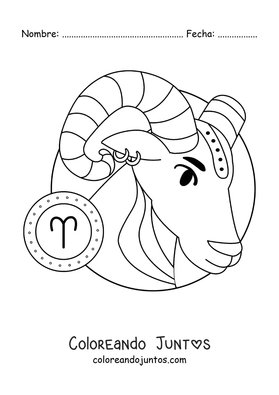 Imagen para colorear del carnero del signo aries animado