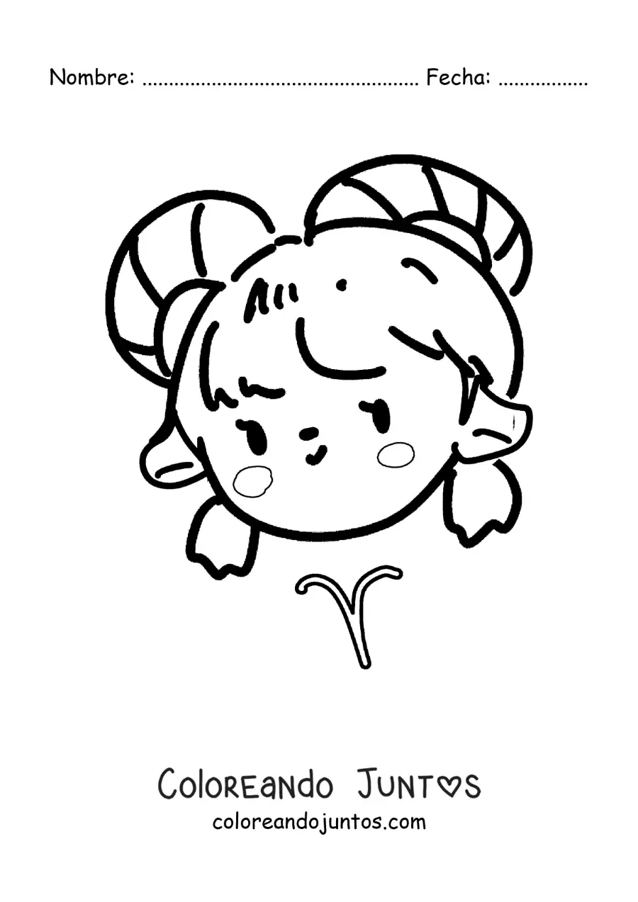 Imagen para colorear de chica del signo aries animada kawaii