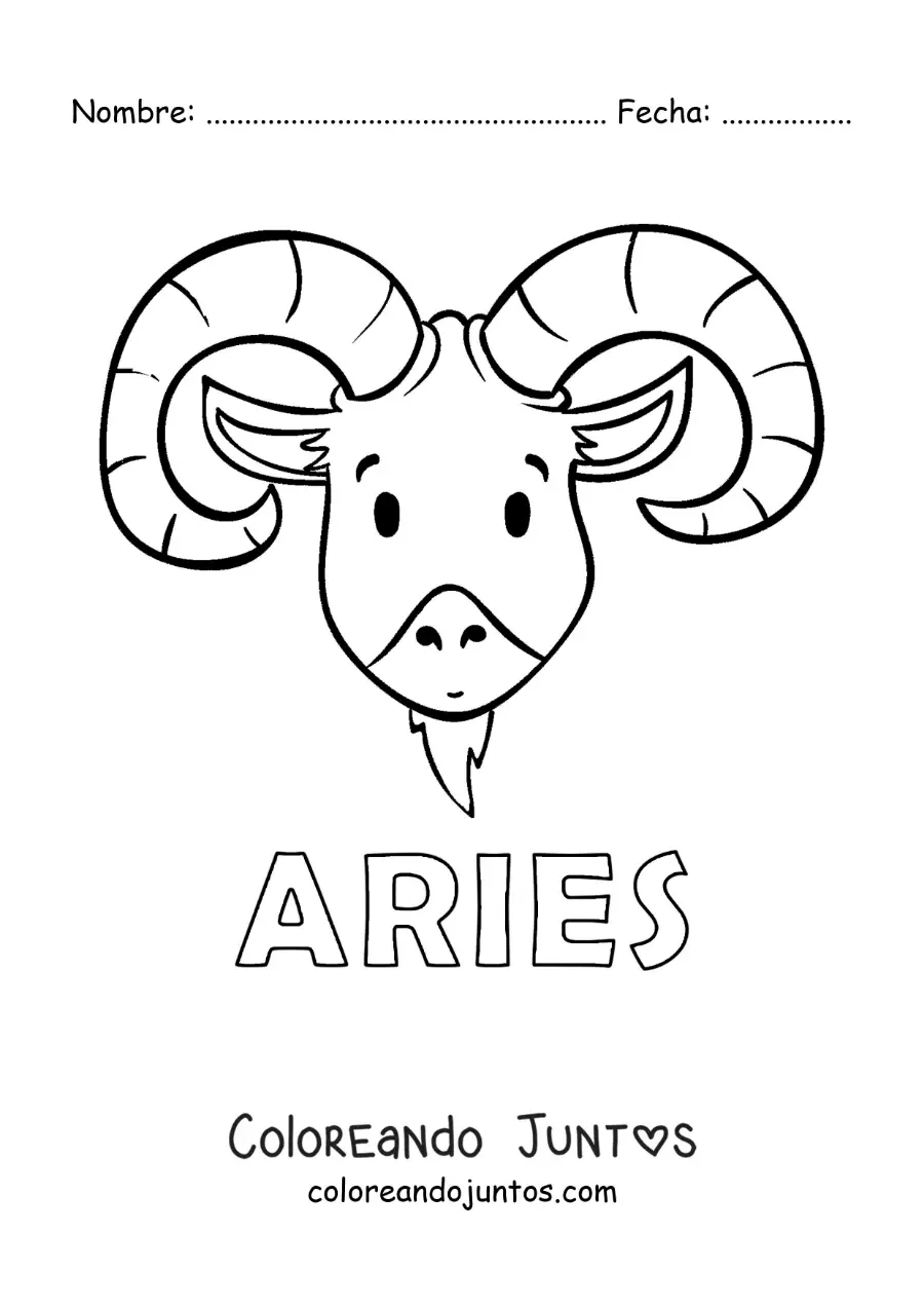 Imagen para colorear del signo aries animado con nombre